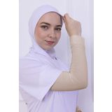 Loggia Likralı Penye Kolluk Açık Bej - Pratik Kadın Tesettür Düz Namaz Kolluğu 1 Çift 40cm Viskon Hijab