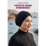 Loggia Üç Bantlı Çapraz Deniz Havuz Yüzücü Spor Bonesi - Hazır Türban Tesettür Mayo Dış Bone Siyah - 1 - 0 - Siyah