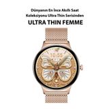 LOGIA Ultra Thin Femme Akıllı Saat Yuvarlak Çelik Kasa Metal Kordon Gold