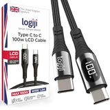logiji 100W Type-C to Type-C Dijital LED Ekranlı Göstergeli Hızlı Şarj Kablosu E-Mark Çipli, Dayanıklı Örgülü, 1.2m, USB-C PD 3.0, iPhone 15 16,17 Xiaomi Telefon, Macbook Tablet ile Uyumlu
