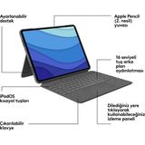 Logitech Combo Touch 12.9" iPad Pro 5. ve 6. Nesil ile Uyumlu Çok Yönlü Türkçe Klavyeli Kılıf - Gri