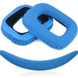 Logitech uyumlu G930 G430 F450 G432 G431 G332 G231 G230 ile uyumlu Kulaklık Pedi Seti Kulaklık Süngeri ve Kafa Bandı kulaklık süngeri yastığı (Mavi Kumaş Sünger + Mavi Kumaş Kafa Bandı)