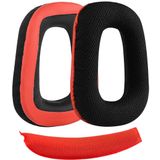 Logitech Uyumlu Kulaklık Ped Seti - G930, G430, F450, G432, G431, G332, G231, G230 İçin Siyah-Kırmızı Kumaş Süngeri ve Kafa Bandı
