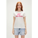 Logo Tee T-Shirt Off-White Beyaz/Fuşya Baskılı Kadın Tişört