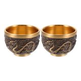 LOGOFUN 2 adet Kung Fu Çay Fincanları Çin Bakır Çay Bardağı Vintage Dragon Desen Çay Tadım Kupası Çin Kabartmalı Çay Kupaları Ev Ofis Malzemeleri için