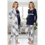 LOHOUSE Kadın Ekose Desenli Lohusa Hamile 3'Lü Pijama Takımı Seti