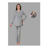 LOHOUSE Kadın Gri Uzun Kol Kruvaze Lohusa Hamile Pijama Takım