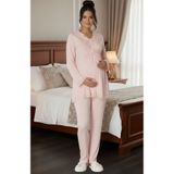 Lohusa Homewear Kadın Pudra Dantel Detaylı Uzun Kollu Şık Tasarım Lohusa Hamile Pijama Takımı