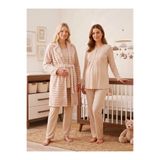 Lohusa Homewear Yeni Sezon Bej Şal Yaka Kışlık Peluş Sabahlıklı Uzun Kollu Tasarım Emzirme Özellikli Lohusa Hamile Sabahlık Pijama Takımı Seti