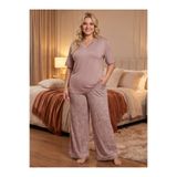 Lohusa Homewear Yeni Sezon Kadın Gül Kurusu V Yaka Kısa Kol Özel Tasarım Yazlık Pamuk Penye Büyük Beden (Battal Boy) Pijama Takımı