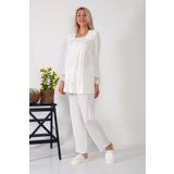 lohusahamile Dantel Detaylı 2603 Lohusa Hamile Pijama Takımı Ekru