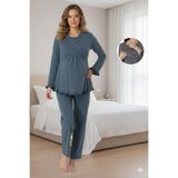 Lohussa Kadın Antrasit Uzun Kollu Kruvaze Yakalı Özel Tasarım Lohusa Hamile Pijama Takımı