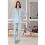 Lohussa Kadın Mavi Özel Tasarım Önden Düğmeli Pamuklu Hamile Lohusa Pijama Takımı