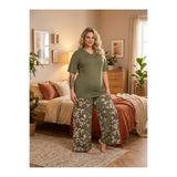 Lohussa Yeni Sezon Kadın Haki Özel Tasarım Kısa Kol Yazlık Pamuk Penye Büyük Beden (Battal Boy) Pijama Takım
