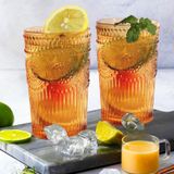 Loivttvv Vintage İçecek Bardakları 6'lı Set, 368 ml Amber Highball Bardakları, Kokteyl, Su, Meyve Suyu, Kahve, Viski için Kabartmalı Nervürlü Züccaciye Bardakları