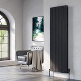 Lojimax Alüminyum Çift Panel Dikey Radyatör Kalsedon Double 1800 x 565 6 Dilim | Dokulu Siyah | Yüksek Isıl Güç | 5 Yıl Üretici Garantisi