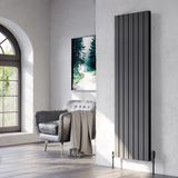 Lojimax Alüminyum Çift Panel Dikey Radyatör Royal Double 600 x 1032 14 Dilim | Dokulu Siyah | Yüksek Isıl Güç | 5 Yıl Üretici Garantisi