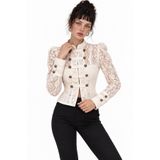 LOKADI Kadın Ekru Dantel Ceket Dik Yaka Gold Düğme Detaylı Kısa Blazer Ceket
