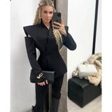 Lokadi Kadın Pencere Detaylı Uzun Kollu Şık Blazer Ceket - Siyah