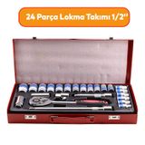 Lokma Takımı 24 Parça Uzatma T Kolu Buji Lokma Araç Tamir Cırcırlı Yüksek Kalite 1/2 Dr Socket Set