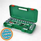 Lokma Takımı Cırcırlı 1/2 Somun Sıkma 25 Parça T Kolu Seti Dayanıklı Çelik El Aletleri