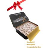 Lokumani Karışık Antep Fıstıklı ve Sade Lokum 550 gr - Kurdeleli Metal Kutu - Galata Kulesi