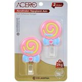 Lolipop Kendinden Yapışkanlı Askı 2li, Pembe Şeker Mutfak ve Banyo Askısı x 2 Adet, 2 kg Taşıma Kapasiteli Güçlü Yapışkanlı Plastik Askı - 38315 - 0 - 1 Ay - 0 - 3 Yaş
