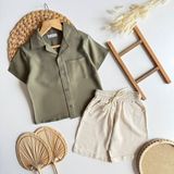 Lolipop Kids Store Erkek Çocuk Oversize Modal Gömlek ve Keten Şort Alt Üst Takım - 4 - 5 Yaş - Yeşil
