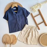 Lolipop Kids Store Erkek Çocuk Oversize Modal Gömlek ve Keten Şort Alt Üst Takım - 9 - 10 Yaş - Lacivert