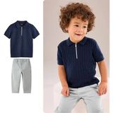 Lolipop Kids Store Erkek Çocuk Triko Polo Yaka Tişört Pantolon Takım - Lacivert - 5 - 6 Yaş