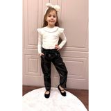 Lolipop Kids Store Kız Çocuk Deri Pantalon Bluz Takım - 7 - 8 Yaş - Beyaz - Siyah