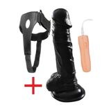 Lolita Shop 10 Mod Titreşim 20 Cm Siyahi Vibratör Oynar Başlıklı Belden Bağlamalı Dildo Siyah Kemerli Takma Penis