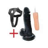 Lolita Shop 18 Cm Kemerli Vibratör Et Doku Siyahi 10 Farklı Titreşim Penis Belden Bağlamalı Siyah Dildo