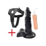 Lolita Shop Belden Bağlamalı 18 Cm Kalın 10 Mod Titreşim Siyah Penis Takma Kemerli Dildo Vibratör