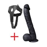 Lolita Shop Belden Bağlamalı Et Dokusunda 33.5 Cm Kalın Siyahi Takma Dildo Vantuzlu Kemerli Siyah Penis