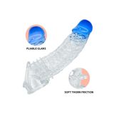 Lolita Shop Dolgulu Uyarıcı Tırtıklı Şeffaf Mavi Silikon 4 Cm Uzatmalı 21.5 Cm Testise Geçirmeli Penis Kılıfı