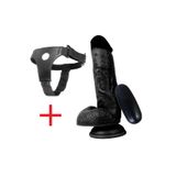 Lolita Shop Kalın Siyahi 18 Cm Dokuda Vantuzlu Belden Bağlamalı Kemerli Vibratör Penis Dildo