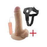 Lolita Shop Kemerli 18.5 Cm 10 Mod Titreşim Oynar Başlıklı Penis Belden Bağlamalı Dildo Takma Vibratör