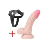 Lolita Shop Kemerli Takma Doku 13.5 Cm Kalın Penis Ten Rengi Vantuzlu Belden Bağlamalı Dildo
