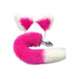 Lolita Shop Tüylü Anal Tıkaç Kedi Kulaklı Taç Pelüş Anal Plug Kuyruk Tıkaç Fuşya Beyaz Plug Fantezi Set