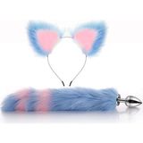 Lolita Shop Tüylü Anal Tıkaç + Kedi Kulaklı Taç Pelüş Anal Plug Kuyruk Tıkaç Mavi Pembe Plug Fantezi Set