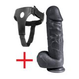 Lolita Shop Ultra Dokuda Belden Bağlamalı Siyahi 22 Cm Kalın Penis Takma Kemerli Siyah Dildo