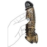 Lolita Shop Uzatmalı 3.5 Cm Dolgulu Uyarıcı Tırtıklı Siyah Silikon Dokuda 22 Cm Testise Tutacaklı Penis Kılıfı