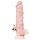 Lolita Shop Uzatmalı Uyarıcı Tırtıklı Titreşimli 3 Cm Dolgulu 19 Cm Testis Tutacaklı Penis Kılıfı
