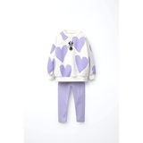 Lolli Boom Kids Çocuk Mor Desenli 2’li Takım – Sweatshirt & Tayt - Açık Lila - 2 - 3 Yaş