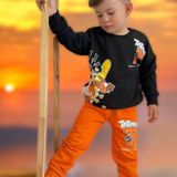 Lolli Boom Kids Erkek Çocuk Karakter Baskı Desen Turuncu - Siyah Renk Sweatshirt Eşofman 2 Parçalı Alt Üst Takım - Neon Turuncu - Siyah - 9 - 10 Yaş