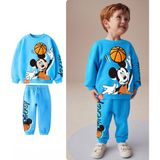 Lolli Boom Kids Erkek Çocuk Mickey 3D Basketball Temalı Mavi - Turuncu Renk 3 Iplik Kışlık Sweatshirt Eşofman Alt Üst Takım - 4 - 5 Yaş - 00404 Mavi