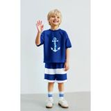 Lolli Boom Kids Erkek Çocuk Pamuklu Kumaş Çapa Baskılı Pamuklu Tshirt ve Çizgili Şort Alt Üst Takım - 00 Lacivert - 2 - 3 Yaş
