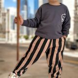 Lolli Boom Kids Erkek Çocuk Somon Siyah Renk Çizgili Eşofman Altı Smile Efekt 3 Iplik Sweatshirt 2 Parça Eşofman Takımı - 9 - 10 Yaş