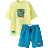 Lolli Boom Kids Erkek Çocuk Yeşil Mavi Renk Sırt Baskı Detaylı Tshirt - Şort 2'li Alt Üst Takım - Açık Yeşil - Mavi - 11 - 12 Yaş